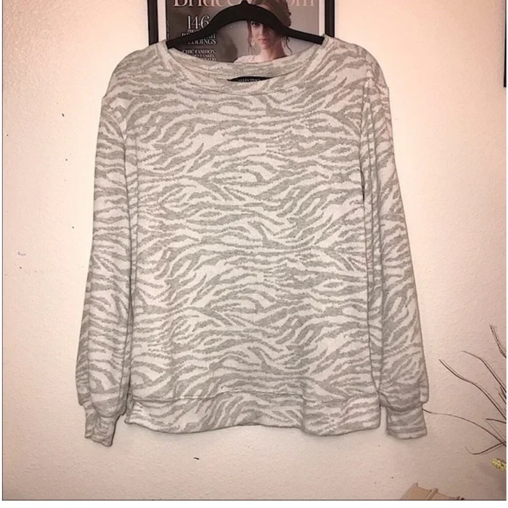 Ellen Tracy Jacquard Crewneck Zebra Print Sweater Medium